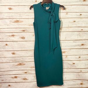 Asos Women's Blue Sleeveless Tie Neck Bodycon Shift Midi Dress Size 4